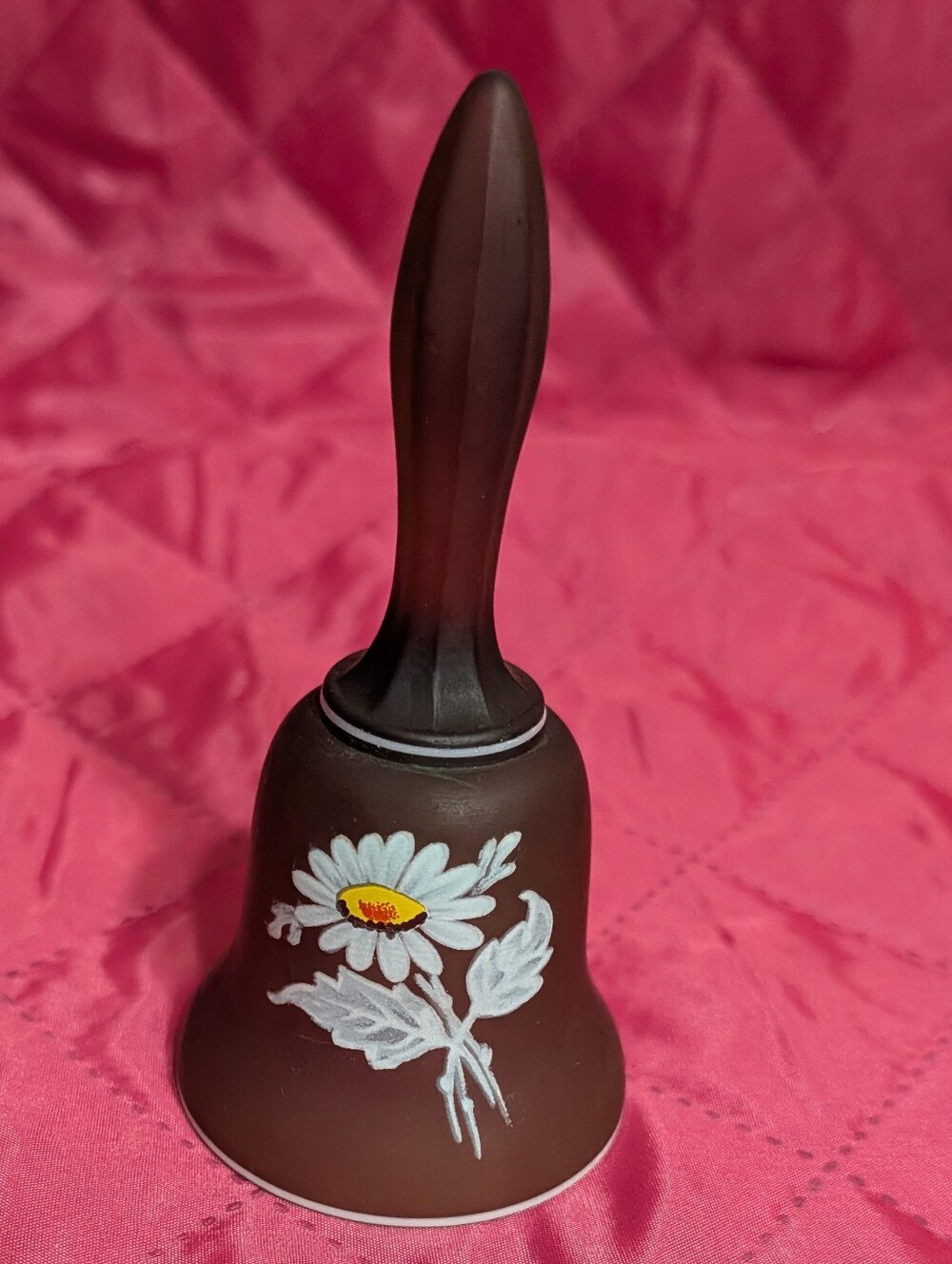 Vintage Dark Brown Glass Bell By Westmoreland Frosted White Floral READ